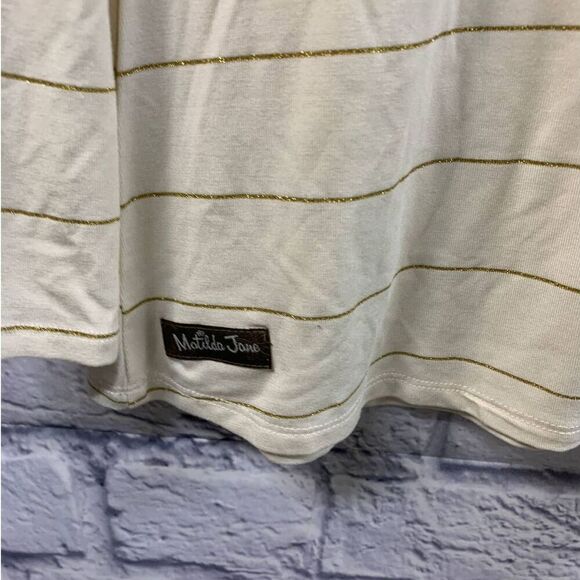 Matilda Jane Shirt Womens Medium Cream Sparkle Gold Striped Long Sleeve Scoop - Picture 4 of 5